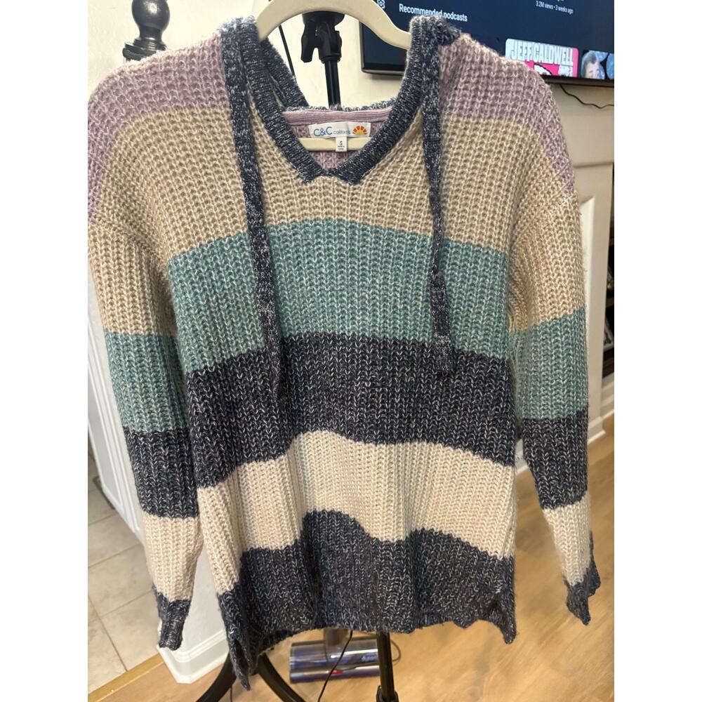 C&C California Striped Hooded Sweater Multicolor Size Small 4-8 - Picture 2 of 5